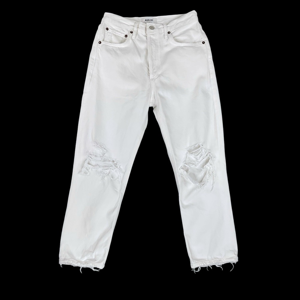 Agolde Jeans Women 26 (ACTUAL 25x27) White Distressed Ripped Riley A0560D Crop